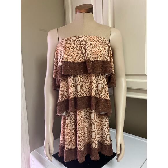 Judith March Dresses & Skirts - Judith March Snake Skin Dress Brown Medium Tier Strapless Summer Short Festival
